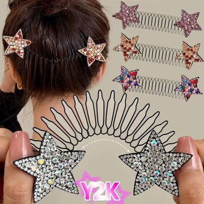 sengpan Y2K Diamond Star Hair Comb Women Back Brain Spoon Fragment Hair Sorter Kids Spring Small Hairpin Comb Hairstyle Fixator Headwear