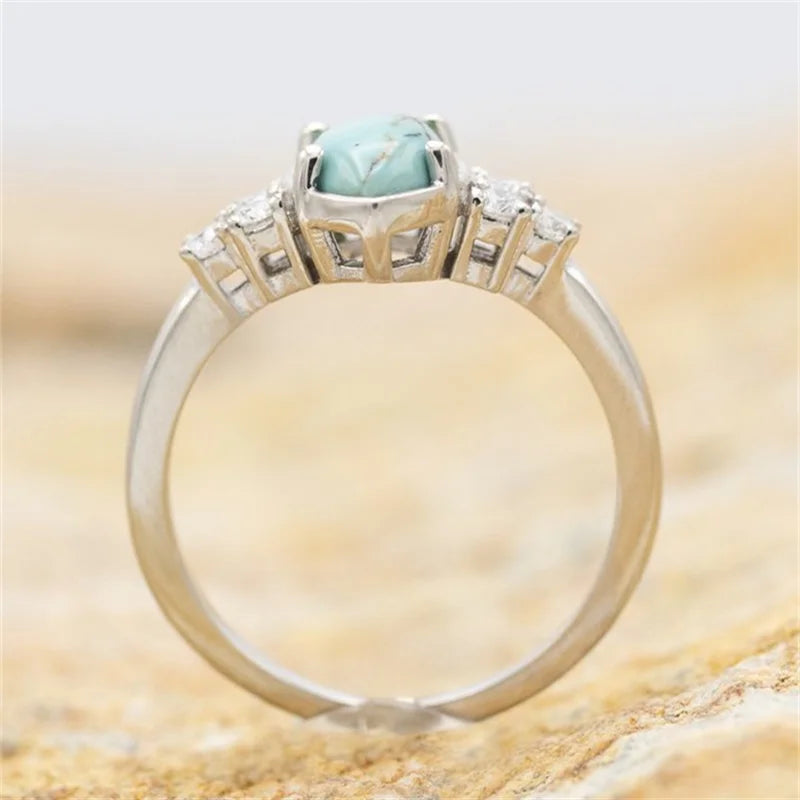 sengpan 3 Pieces/Set Women's Plated Multilayer Hollow Turquoise Rings With Delicate Moissanite Engagement Wedding Rings