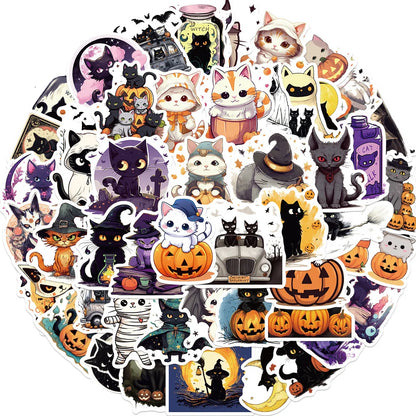 sengpan Halloween Cat Stickers for iPad, Scrapbook, Suitcase, Phone, Vintage Stationery Things, DIY Sticker, Craft Supplies, 50Pcs