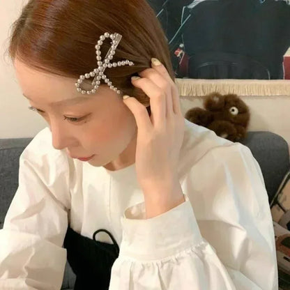 sengpan New Korean Fashion Women Pearl Hair Clips Pins Cute Girls Pearl Hairclip Bows Hairpin Metal Hair Clips Y2k Girl Hair Accessories