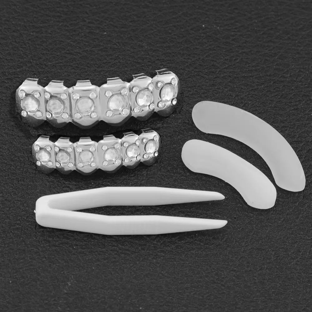 sengpan 18k Gold Plated CZ Small Single Tooth Hip Hop Grill Halloween Teeth Grillz Caps Set For Christmas Gift