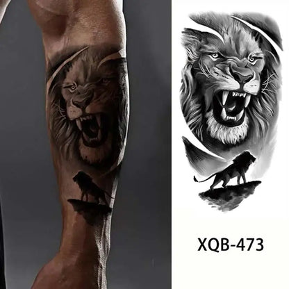 sengpan Black Forest Tattoo Sticker for Men Women Tiger Wolf Death Skull Temporary Tattoo Fake Henna Skeleton King Animal Tatoo Pattern