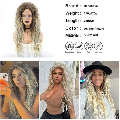 sengpan Long Fluffy Curly Wig for Women Ombre Orange Ginger Natural Wavy Hair Wig Ash Blonde Synthetic Loose Deep Wave Wig  Cosplay