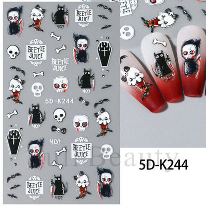 sengpan 5D Halloween Blood Eye Bones Nail Art Horror Eyeball kull Relief Three-Dimensional Nail Stickers for Women&Girl Nail stickers