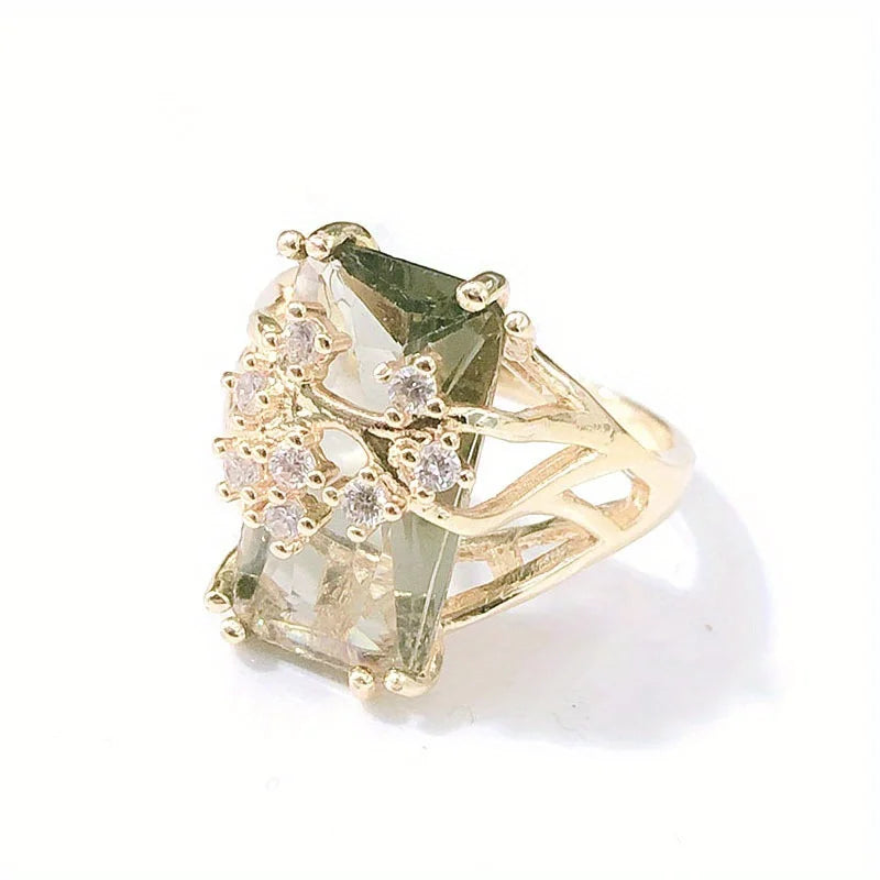 sengpan Stunning Silver Plated Cocktail Ring with Large Square Zircon - Perfect for Daily Outfits and Parties