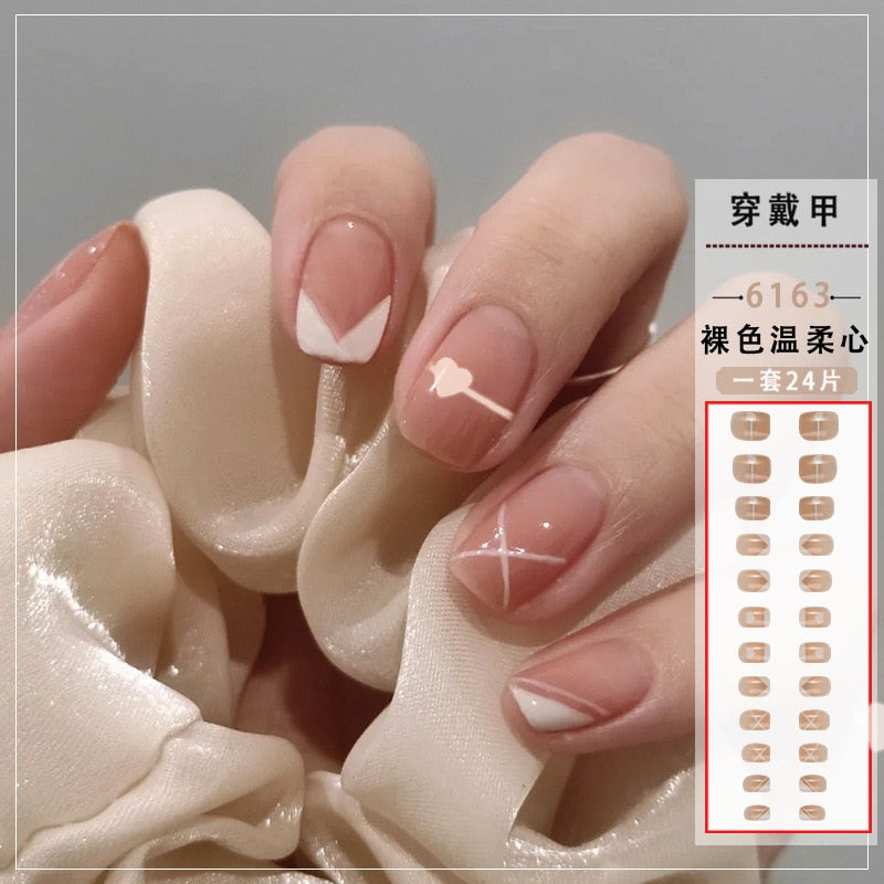 sengpan Press on Med Nail Supplies Professionals Ultra-thin Finished Manicure Round Head Wear Coffin Fake Nails Art Full Set with Glue