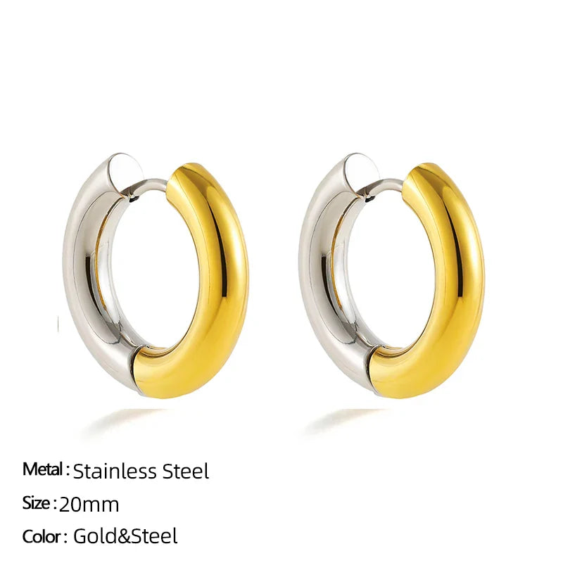 sengpan Classic Stainless Steel Ear Buckle for Women Trendy Gold Color Small Large Circle Hoop Earrings Punk Hip Hop Jewelry Accessories