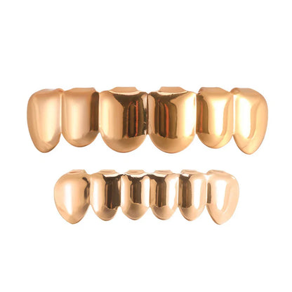 sengpan Gold Color Grillz Set Hip Hop 6/6 Top & Bottom Grills Dental Mouth Punk Teeth Caps Cosplay Party Tooth Rapper Halloween