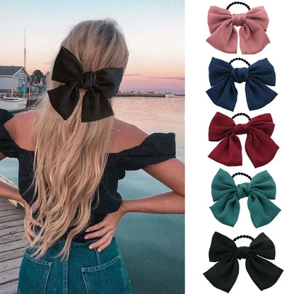 Lianfudai 1PC New Fashion Big Bow Elastic Hair Bands Ponytail Scarf Hair Ties Women Scrunchies Hair Accessories