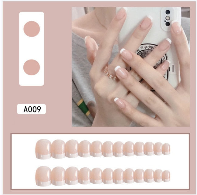 sengpan 24Pcs Artificial False Nails French Ballet Press On Nail Art Seamless Removable Wearing Reusable Fake Nails Full Cover Nail Tips