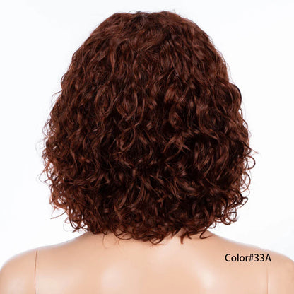 sengpan Brown Short Wavy Bob Wigs With Bangs Human Hair Glueless Natural Loose Curly Wig Brazilian Hair For Black Women