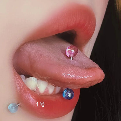 sengpan Titanium Steel Round Double Color Tongue Nails Piercing Acrylic Studs Piercing Tongue Rings Body Jewelry For Hot Women Girls