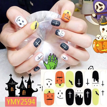 sengpan Baking Free Halloween Nail Stickers Full Sticker Fashion Nail Art Jewelry  Pumpkin Ghost Wholesale Applique Nail Sticker