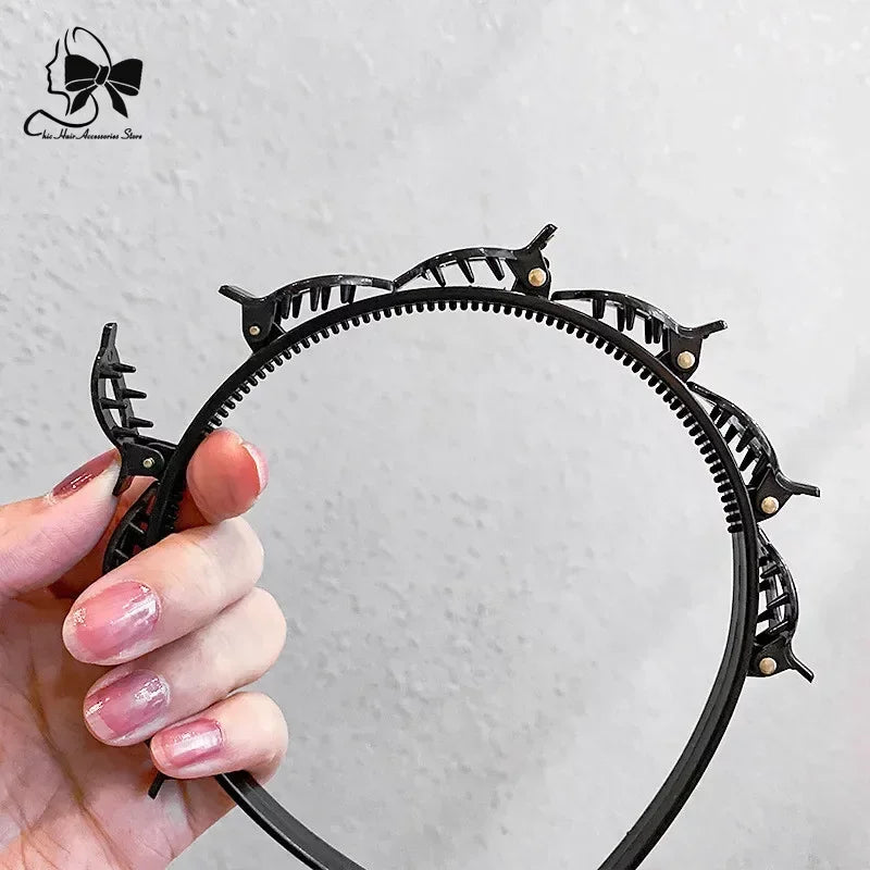 Lianfudai New Double Band Headbands for Women Hairstyle Fashion Non-Slip Hair Bands with Clips  Bezel Hair Hoop Hair Headwear