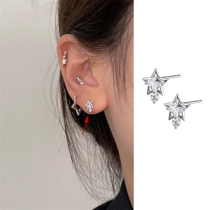 sengpan New Trendy Star Zirconi Screw Back Stud Earrings for Women Girls Stainless Steel Punk Gothic Cartilage Helix Ear Piercing