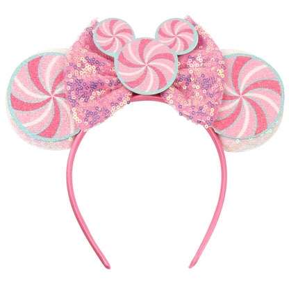 sengpan New Disney Christmas Mouse Ears Headband Santa Antler Sequins Bow Hairband For Women Featival Party DIY Hair Accessories Gift