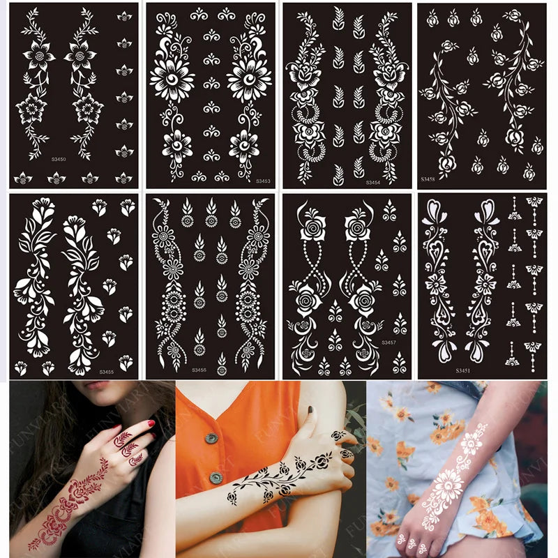 sengpan Reusable Temporary Henna Tattoo Stencil for Hand Arm Sleeve Mehndi Stencils Designs Painting Template DIY Tattoo Supplies