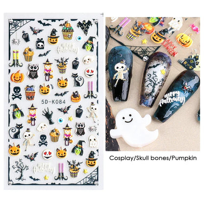 sengpan Spider Nail Art Stickers Halloween Design Ghost Skull Spider Webs Pumpkin Nail Decors Y2K Diamond Charms Manicure Decals GLJI-DZ