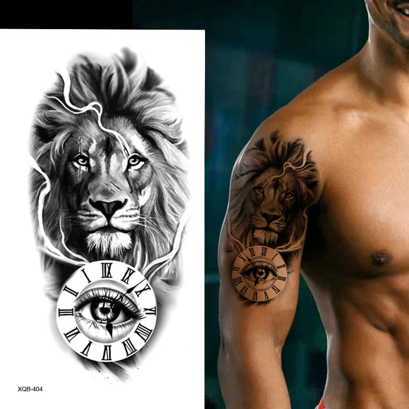 sengpan Black Forest Animal Temporary Tattoos for Men Wolf Tattoo Stickers Tiger Skull Skeleton Fake Tattoo for Women Arm Sleave