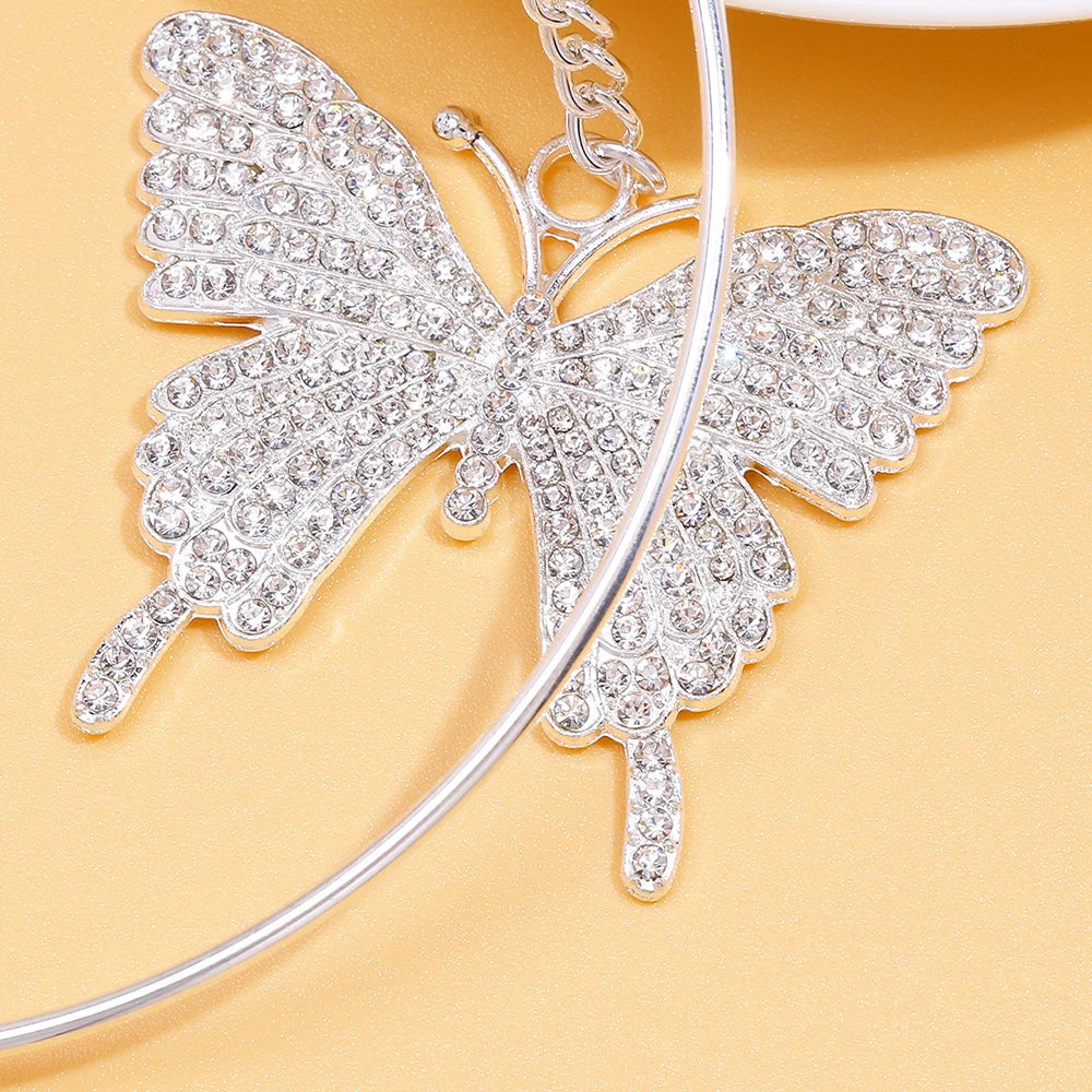 sengpan Stonefans 9CM Large Butterfly Hoop Earrings With Crystals for Women Free Shipping Elegant Piercing One Piece Rhinestone Jewelry