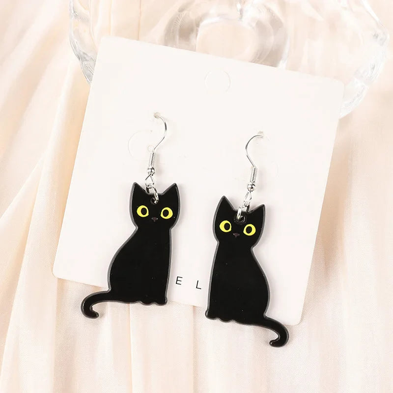 sengpan 1Pair Fashion Halloween Creative Acrylic Skull Black Cat Dangle Earrings For Women Birthday Festival Gift Lovely Jewelry