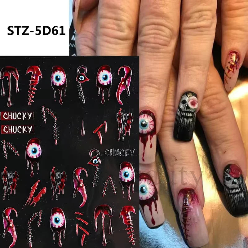 sengpan 5D Halloween Blood Eye Bones Nail Art Horror Eyeball kull Relief Three-Dimensional Nail Stickers for Women&Girl Nail stickers