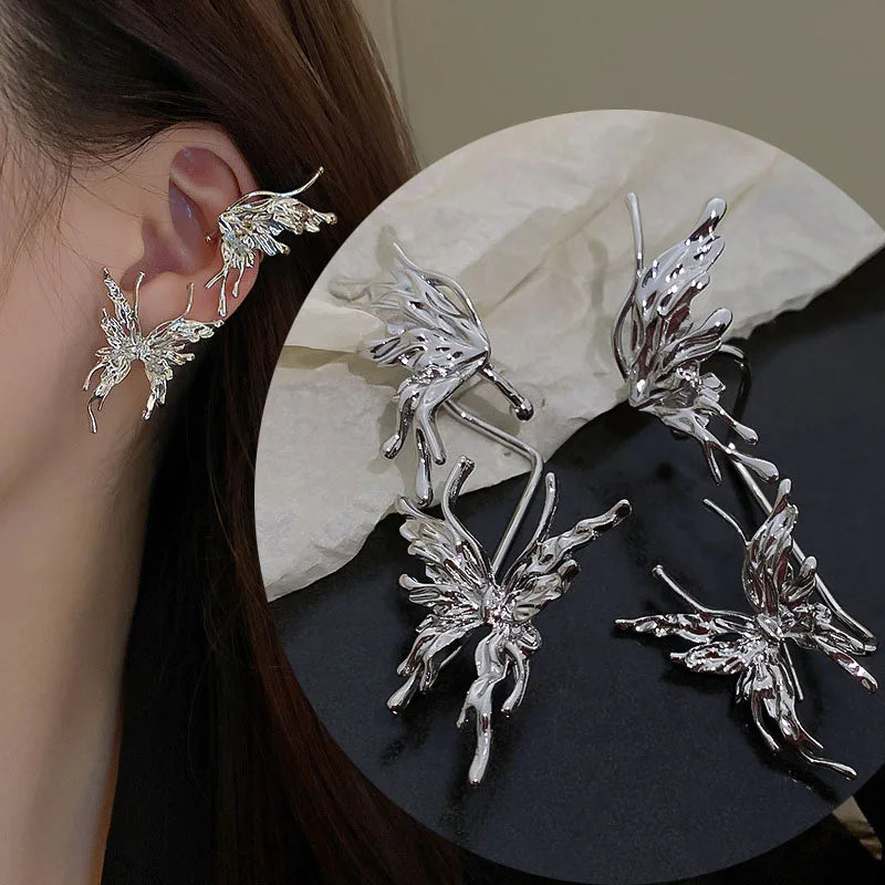 Lianfudai New Punk Style Bowknot butterfly Drop Earring for Woman 2024 Cool Metal Butterfly Earrings Aesthetic Jewelry Party Gift