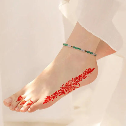 Lianfudai New Design Red Henna Tattoo Stickers for Hand Foot Flower Temporary Tattoos for Woomen Wedding Party Fake Tattoo Waterproof