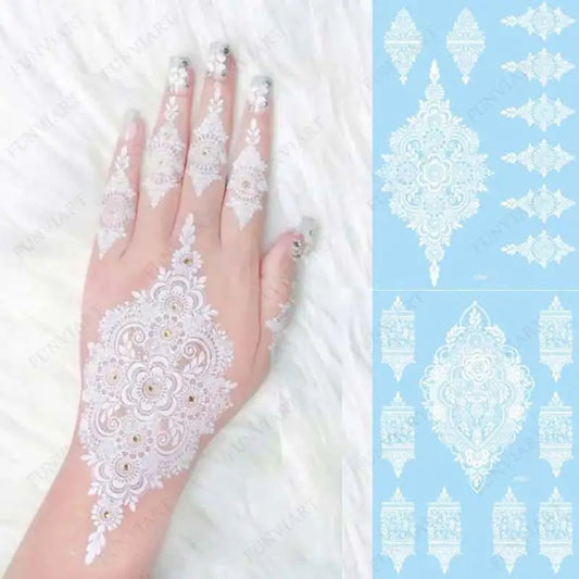 sengpan White Henna Tattoo Stickers for Hand Temporary Tattoos for Women Mehndi Women's Body Art Wedding Party Fake Tatoo