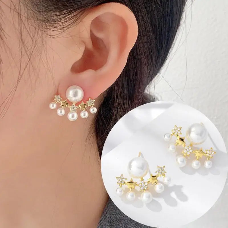 sengpan Korean Vintage Pearl Crystal Earrings For Women Jewelry High-class Luxury Zircon Flower Butterfly Leaf Women's Stud Earrings