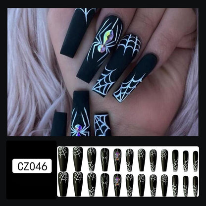 sengpan Lovely Funny Halloween Ghost Face Horror Blood Fake Nails Ballerina Matt Spider Web Nail Art Gorgeous Reusable Press on Nails