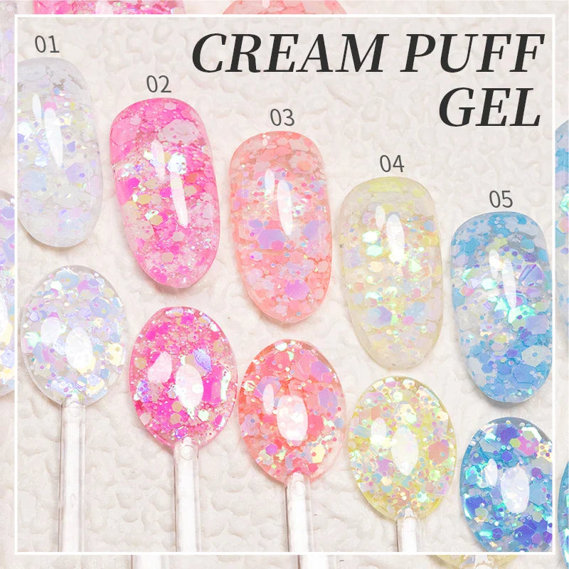 sengpan Sparkling Summer Glitter Sequins Gel Nail Polish 5ML Cream Puff Gel Soak Off UV Nail Gel Semi-permanent Varnish For Manicure