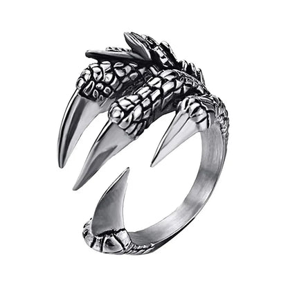 sengpan Vintage Punk Titanium Steel Eagle Dragon Claw Rings Halloween Skull Ring Hot Selling Men's Domineering Open Rock Animal Jewelry