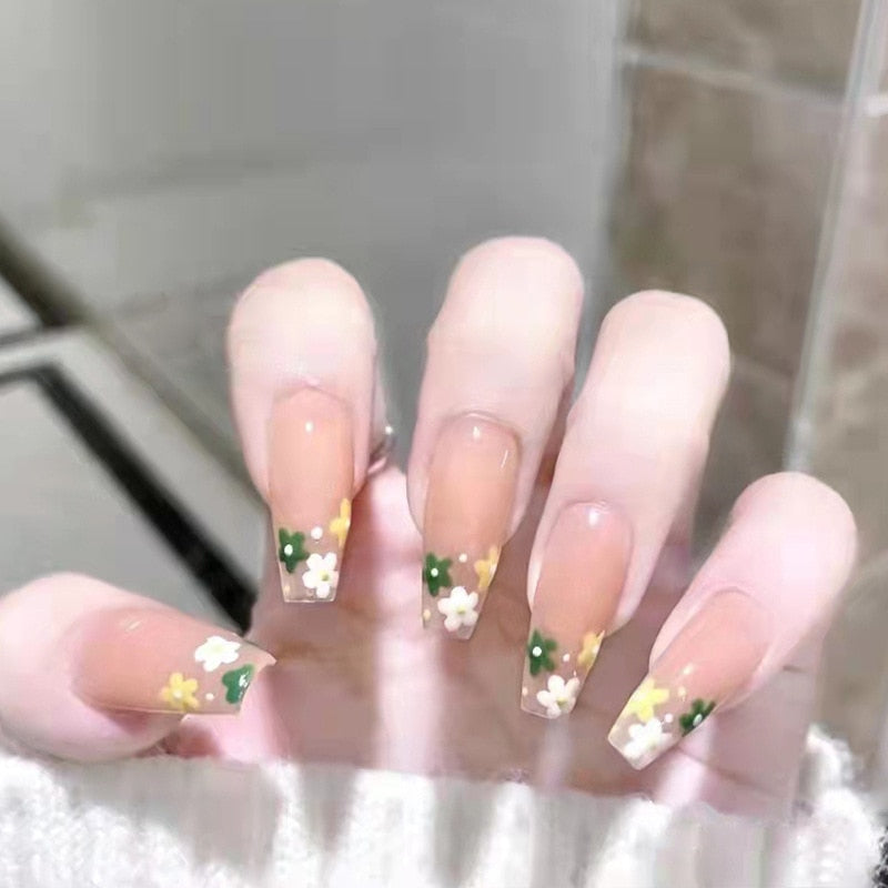 sengpan 24Pcs/Set Long T Glitter Wearing Reusable False Nails Nail Art Full Cover Artificial Fake Nails Ballerina False Nail