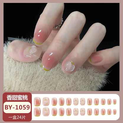 sengpan 24pcs Wearable Pink Press On Fake Nails Tips With Glue false nails design Butterfly Lovely Girl false nails With Wearing Tools