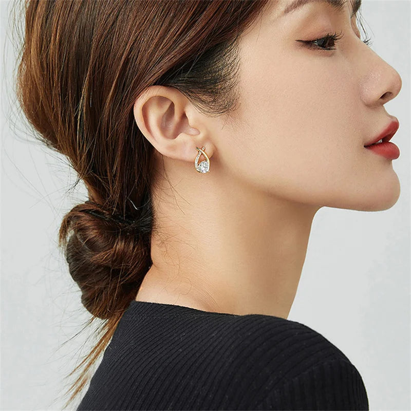 sengpan Fashion Cross Stud Earrings For Women Girls Korean Style Elegant Crystal Jewelry Ear Rings Fishtail Lady Earrings Gift