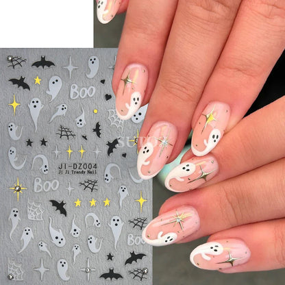 sengpan Spider Nail Art Stickers Halloween Design Ghost Skull Spider Webs Pumpkin Nail Decors Y2K Diamond Charms Manicure Decals GLJI-DZ