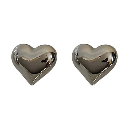 sengpan Korean Trend Metal Heart Stud Earrings for Women Punk Elegant Minimalist Smooth Love Eardrops Girl Party Jewelry Couple Gifts