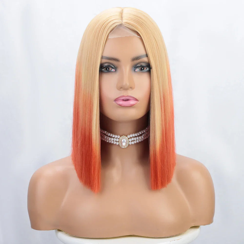 sengpan Red Bob Wig for Women Short Straight Middle Part Wigs Cosplay Party Synthetic Heat Resistant Fake Hair Shoulder Length Wig