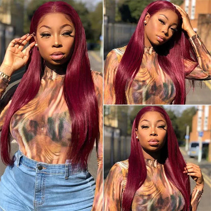 sengpan Gesstons Burgundy Straight 13x6 HD Lace Frontal Wigs Human Hair 40 Inch 99j Red Colored Closure 13x4 Lace Front Human Hair Wigs