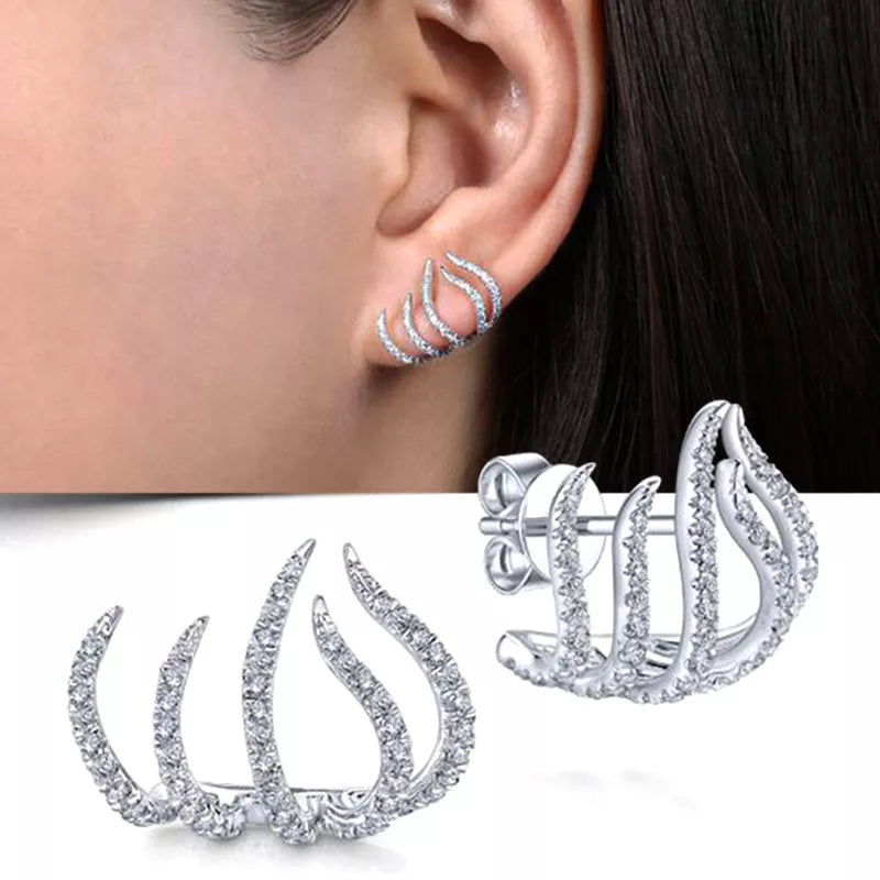 sengpan Silver Color Claws Stud Earrings with Crystal AAA CZ Stone Modern Design Fashion Versatile Accessories Women 2022 Jewelry