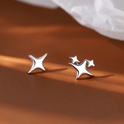 sengpan 2024 Fashion Silver Color Cross Star Zircon Stud Earrings for Women Girl Korean Four-Pointed Star Personality Earrings Jewellery