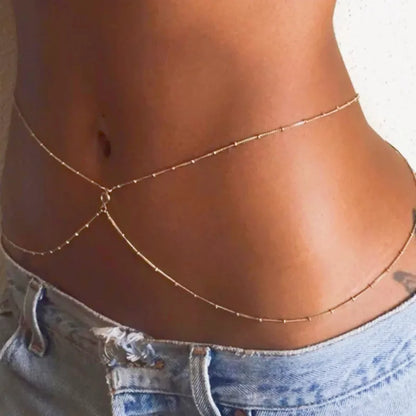 sengpan Fashion Simple Double Layer Bead Chain Ladies Waist Belly Chain Belly Belt Chain Fashion Body Jewelry Spring Summer Gifts