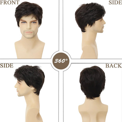 sengpan Men Wigs Short Hair Synthetic Dark Brown Color Natural Wigs with Bangs Fashion Short Haircuts Male Wig Cosplay Daily