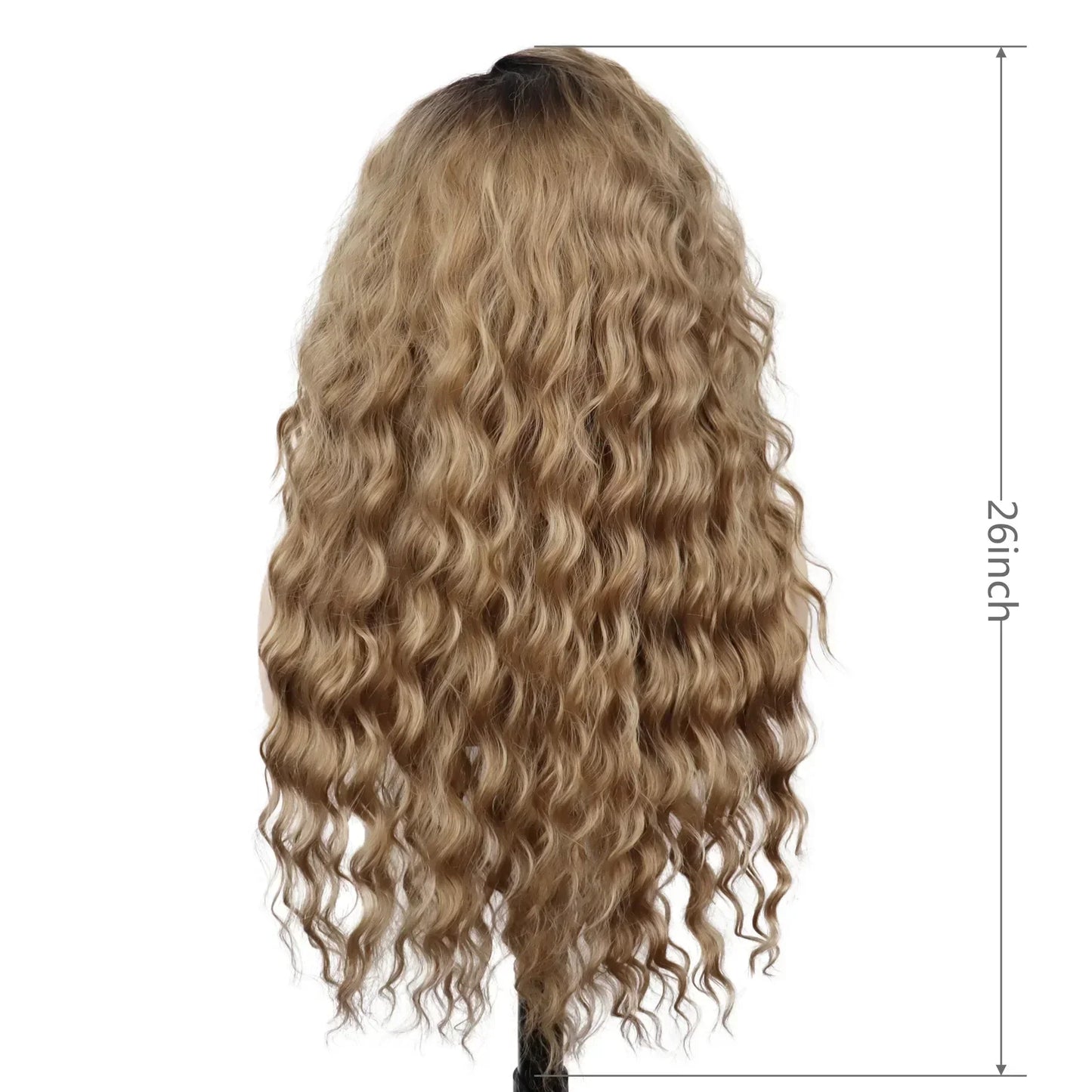 sengpan Synthetic Long Wave Cur Wigs Female Natural Brown Wig with Clip Free Part Side Bangs 80s Curly Wigs for Women Ombre Wig