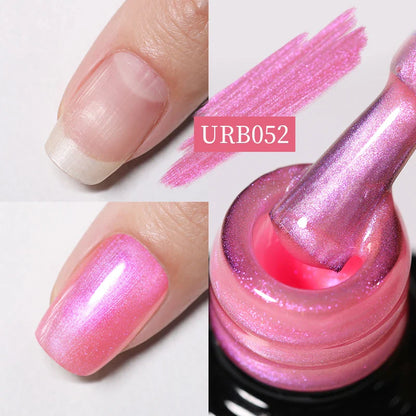 sengpan SUGAR Aurora Rubber Gel Nail Iridescent Pearl Effect Metallic Mirror Nails Manicure Soak Off UV LED No Wipe Top Coat Base Gel