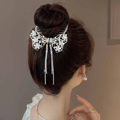 sengpan New Women Elegant Luxury Rhinestone Tassel Ponytail Hair Claws Lady Sweet Meatball Hair Clips Headband Fashion Hair Accessories