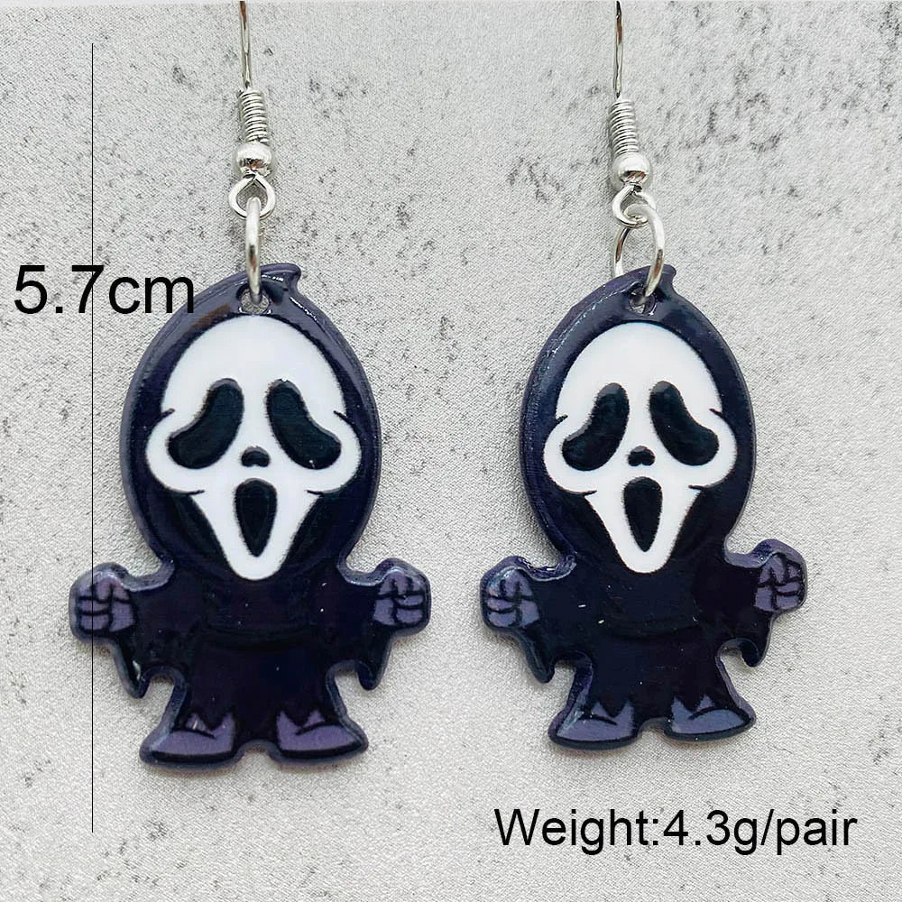 sengpan 19 kinds of Halloween Acrylic Earrings Christmas Night Horror Movie Cartoon Character Asymmetric Earring for Women Jewelry