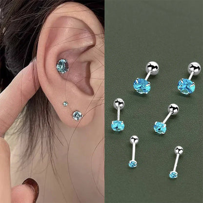 sengpan New Fashion Simple Bling Blue Zircon Stainless Steel Earrings for Women Niche Design Charms Studs Sweet Elegant Party Jewelry