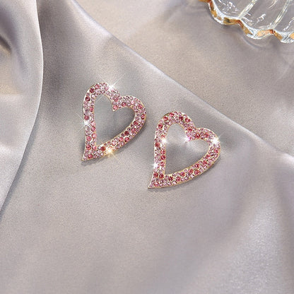 sengpan New Heart Earrings Women's Luxurious Geometric Full Rhinestone Earrings Korean Gold/Silver Color Love Fashion Jewelry